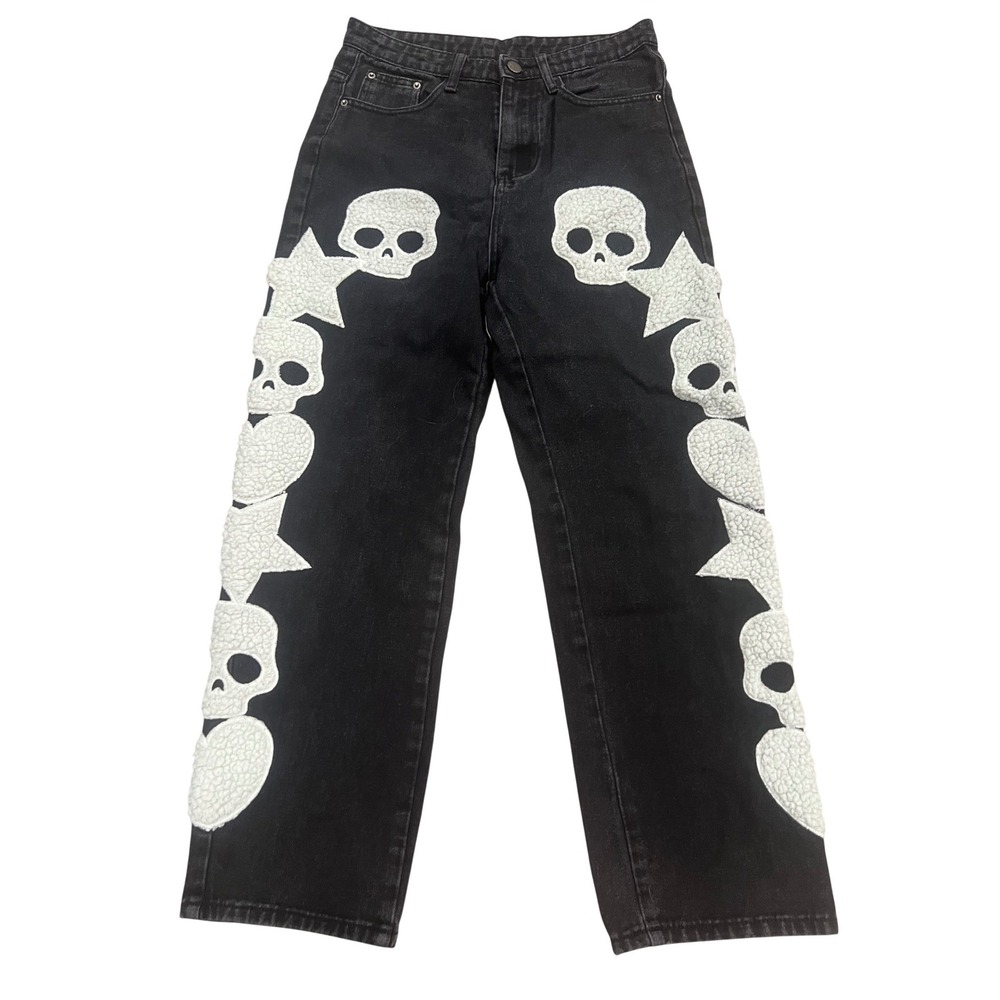 Made Extreme Blackair Jeans Black Denim Skull Star Sherpa Streetwear Goth Punk